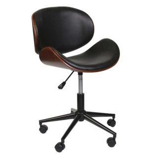 ELEGANCKI FOTEL BIUROWY, DREWNIANY, NATURALNA SKÓRA, METALOWY, NA KÓŁKACH