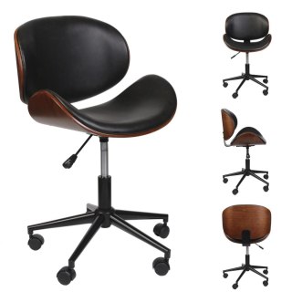 ELEGANCKI FOTEL BIUROWY, DREWNIANY, NATURALNA SKÓRA, METALOWY, NA KÓŁKACH