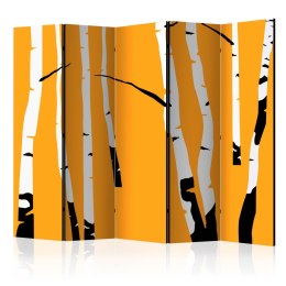 Parawan 5-częściowy - Birches on the orange background II