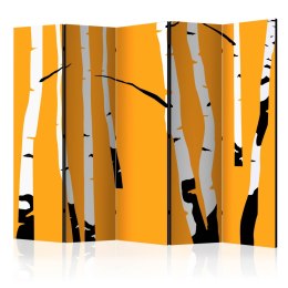 PARAWAN 5-CZĘŚCIOWY POKOJOWY, DEKORACYJNY 225 CM, Birches on the orange background II