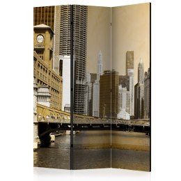 Parawan 3-częściowy - Most w Chicago (efekt vintage)