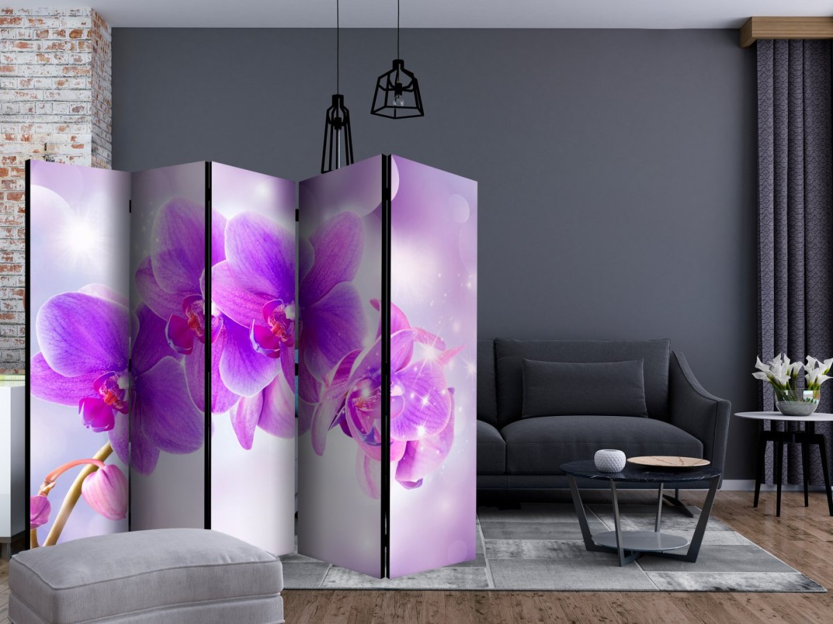 Parawan 5-częściowy - Fioletowe orchidee II Parawan 5-częściowy - Fioletowe orchidee II