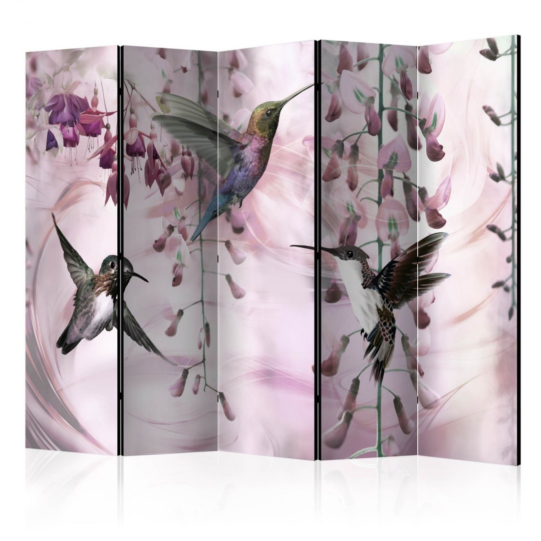 Parawan 5-częściowy - Latające kolibry (różowy) II Parawan 5-częściowy - Latające kolibry (różowy) II