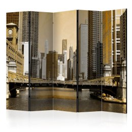 Parawan 5-częściowy - Most w Chicago (efekt vintage) II