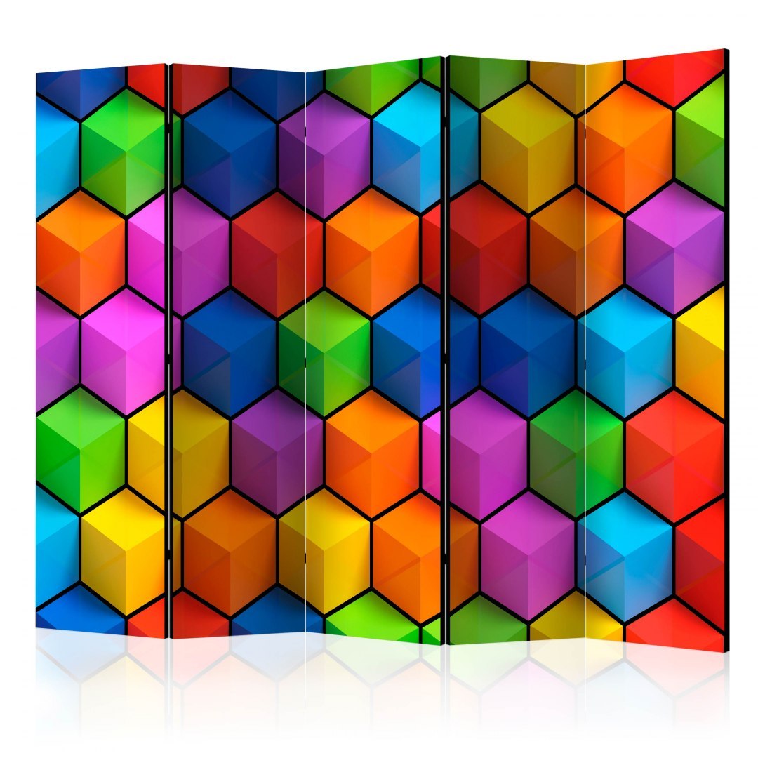 Parawan 5-częściowy - Tęczowa geometria II Parawan 5-częściowy - Tęczowa geometria II