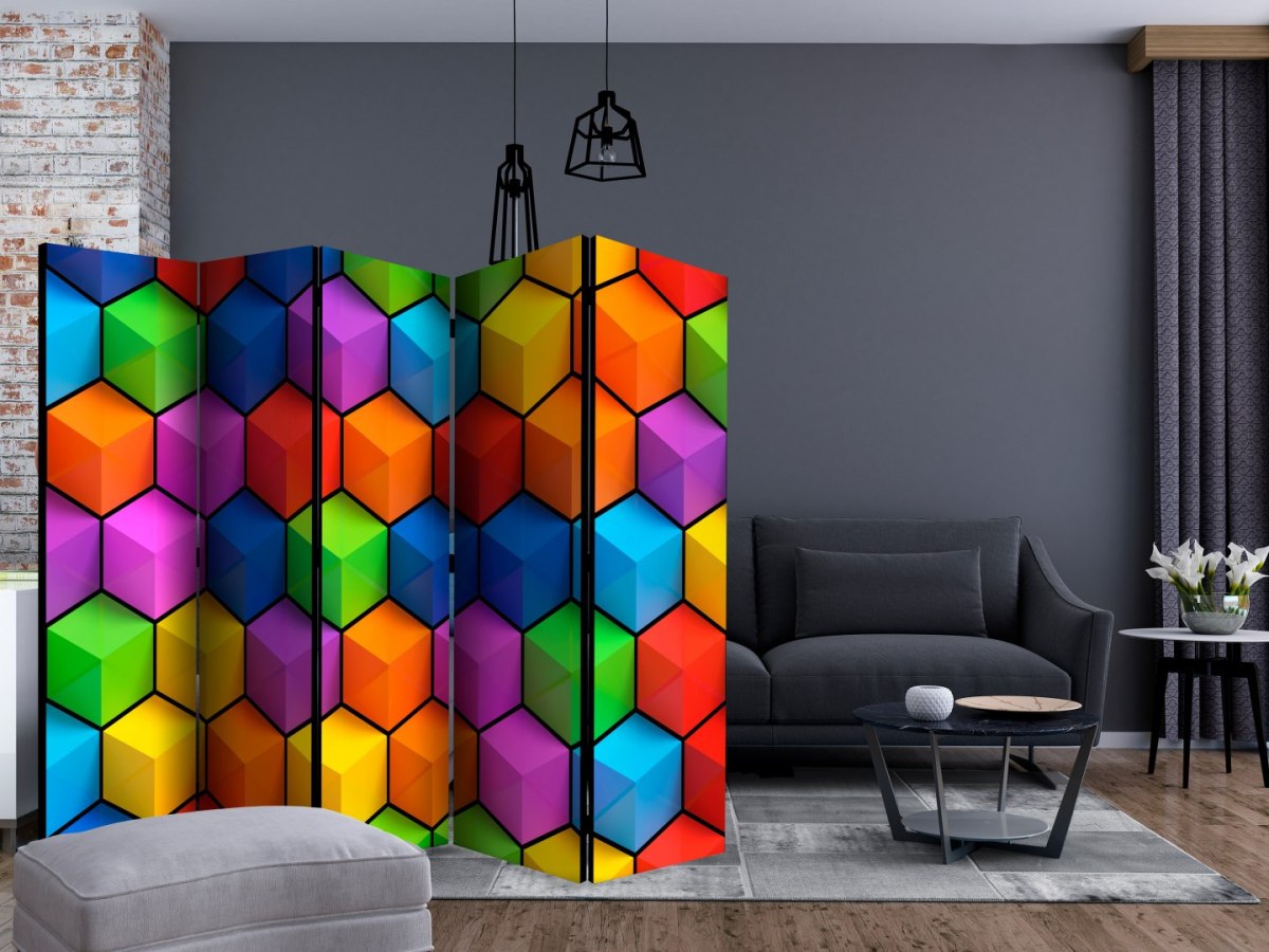 Parawan 5-częściowy - Tęczowa geometria II Parawan 5-częściowy - Tęczowa geometria II