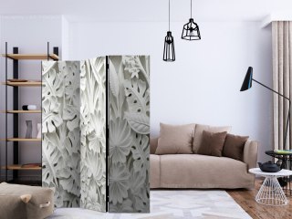 Parawan 3-częściowy - Białe Rośliny, Kamień 3D