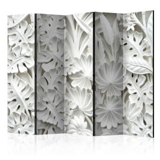 Parawan 5-częściowy - Białe Rośliny, Kamień 3D