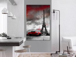 Obraz - Czerwony samochód w Paryżu (1-częściowy) pionowy