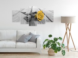 Obraz - Róża na drewnie (5-częściowy) szeroki żółty