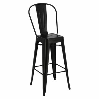 CZARNY METALOWY HOKER ARTPRO LOFT Z OPARCIEM, STOŁEK BAROWY DO KUCHNI 75 CM