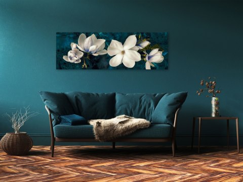 Obraz - Awangardowa magnolia (1-częściowy) wąski turkusowy Obraz - Awangardowa magnolia (1-częściowy) wąski turkusowy