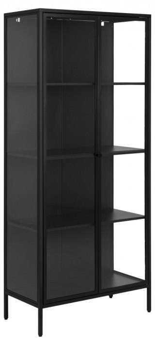 CZARNA METALOWA GABLOTA, REGAŁ, SZYBA, 4 PÓŁKI