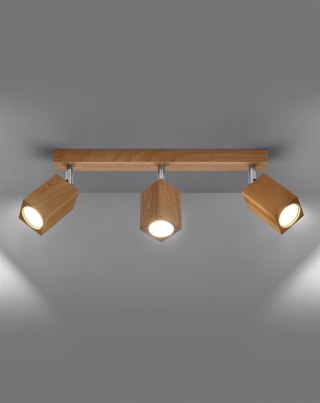 PLAFON DREWNIANY LUMINA, DĄB, LAMPA SUFITOWA, 3XGU10, SALON, SKANDYNAWSKI