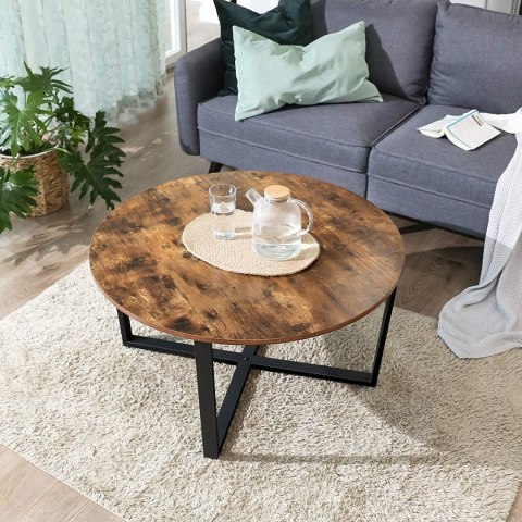 OKRĄGŁY STOLIK KAWOWY LOFT, CZARNY, METALOWY, ORZECH, DO SALONU, 88 CM OKRĄGŁY STOLIK KAWOWY LOFT, CZARNY, METALOWY, ORZECH, DO SALONU, 88 CM