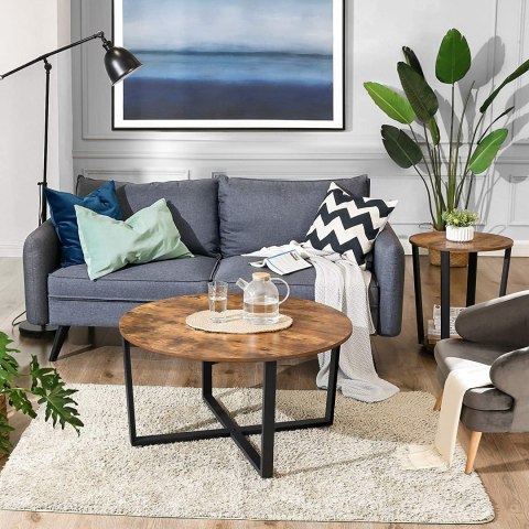 OKRĄGŁY STOLIK KAWOWY LOFT, CZARNY, METALOWY, ORZECH, DO SALONU, 88 CM OKRĄGŁY STOLIK KAWOWY LOFT, CZARNY, METALOWY, ORZECH, DO SALONU, 88 CM