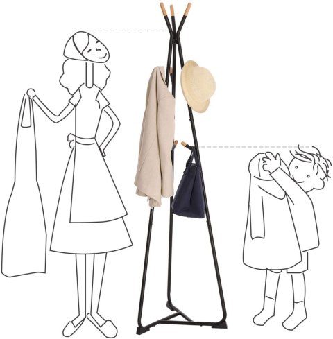 CZARNY WIESZAK STOJĄCY LOFT, METALOWY, DREWNO