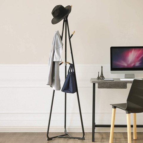 CZARNY WIESZAK STOJĄCY LOFT, METALOWY, DREWNO