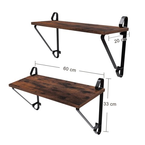 ZESTAW - 2x PÓŁKA WISZĄCA DO POKOJU, CZARNA, METALOWA, LOFT, ORZECH, 70 CM ZESTAW - 2x PÓŁKA WISZĄCA DO POKOJU, CZARNA, METALOWA, LOFT, ORZECH, 70 CM