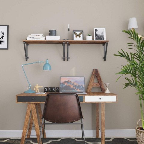 ZESTAW - 2x PÓŁKA WISZĄCA DO POKOJU, CZARNA, METALOWA, LOFT, ORZECH, 70 CM ZESTAW - 2x PÓŁKA WISZĄCA DO POKOJU, CZARNA, METALOWA, LOFT, ORZECH, 70 CM