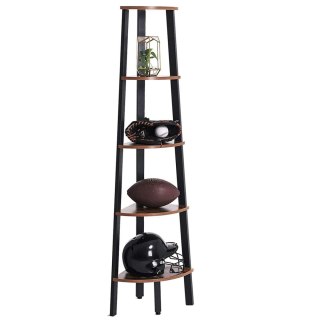 REGAŁ NAROŻNY, PÓŁKA, LOFT, CZARNY METAL, DO POKOJU, ORZECH, 5 PÓŁEK