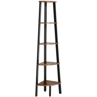 REGAŁ NAROŻNY, PÓŁKA, LOFT, CZARNY METAL, DO POKOJU, ORZECH, 5 PÓŁEK