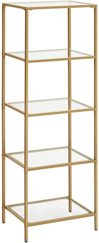 ZŁOTY REGAŁ GLAMOUR DO SALONU, SZKLANE PÓŁKI 124cm