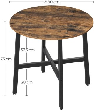 OKRĄGŁY STÓŁ LOFT, DO JADALNI, CZARNY METAL, ORZECH, CIEMNY BRĄZOWY, 80 cm