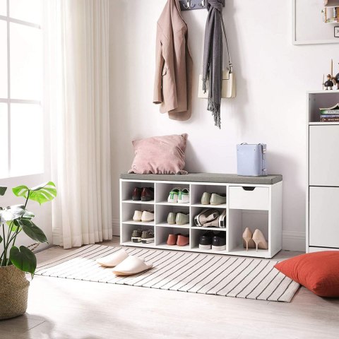 SZAFKA NA BUTY Z SIEDZISKIEM, TAPICEROWANA, BIAŁA SZAFKA NA BUTY Z SIEDZISKIEM, TAPICEROWANA, BIAŁA