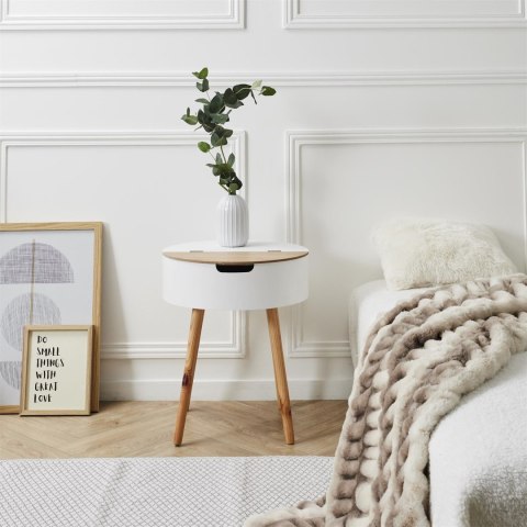 MAŁY STOLIK Z OTWIERANYM BLATEM, BIAŁY, DREWNO, OKRĄGŁY, 45 CM, DO SALONU MAŁY STOLIK Z OTWIERANYM BLATEM, BIAŁY, DREWNO, OKRĄGŁY, 45 CM, DO SALONU