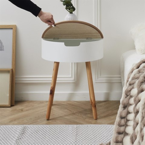 MAŁY STOLIK Z OTWIERANYM BLATEM, BIAŁY, DREWNO, OKRĄGŁY, 45 CM, DO SALONU MAŁY STOLIK Z OTWIERANYM BLATEM, BIAŁY, DREWNO, OKRĄGŁY, 45 CM, DO SALONU