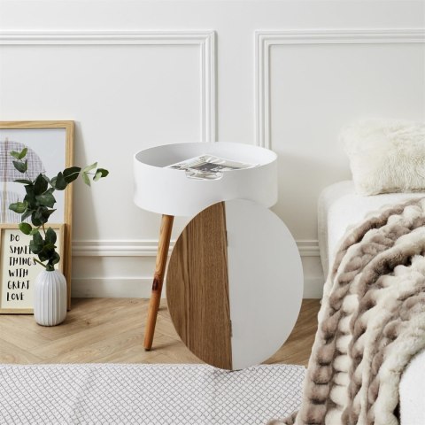 MAŁY STOLIK Z OTWIERANYM BLATEM, BIAŁY, DREWNO, OKRĄGŁY, 45 CM, DO SALONU MAŁY STOLIK Z OTWIERANYM BLATEM, BIAŁY, DREWNO, OKRĄGŁY, 45 CM, DO SALONU