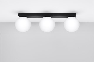PLAFON AURA CZARNY, LAMPA SUFITOWA 3XG9, SZKLANE KULE, LOFT, NOWOCZESNY