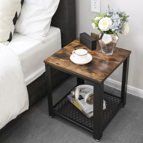 CZARNY STOLIK LOFT, KWADRATOWY, METAL, ORZECH, 45 CM, DO SALONU, SZAFKA CZARNY STOLIK LOFT, KWADRATOWY, METAL, ORZECH, 45 CM, DO SALONU, SZAFKA