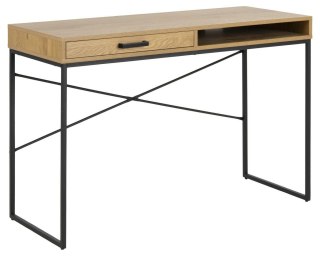 INDUSTRIALNE BIURKO DENMARK LOFT, Z SZUFLADĄ, CZARNY METAL, DĄB, 110 CM