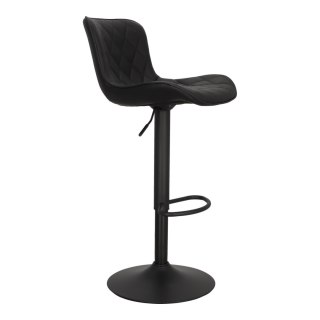 TAPICEROWANY CZARNY HOKER Z OPARCIEM, METALOWY, OBROTOWY, REGULOWANY, LOFT