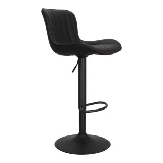 CZARNY HOKER Z OPARCIEM, TAPICEROWANY, METALOWY, OBROTOWY, REGULOWANY, LOFT