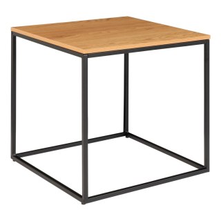 INDUSTRIALNY STOLIK KAWOWY LOFT, CZARNY METAL, DĄB, KWADRATOWY, SALON 45 CM