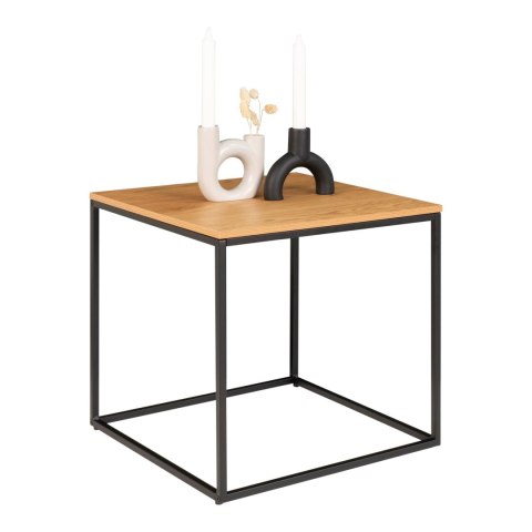 INDUSTRIALNY STOLIK KAWOWY LOFT, CZARNY METAL, DĄB, KWADRATOWY, SALON 45 CM INDUSTRIALNY STOLIK KAWOWY LOFT, CZARNY METAL, DĄB, KWADRATOWY, SALON 45 CM