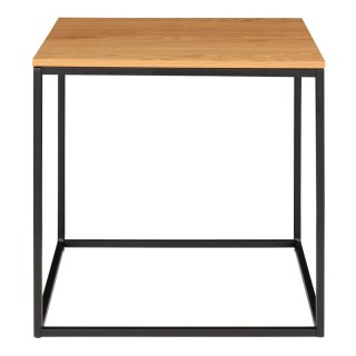INDUSTRIALNY STOLIK KAWOWY LOFT, CZARNY METAL, DĄB, KWADRATOWY, SALON 45 CM