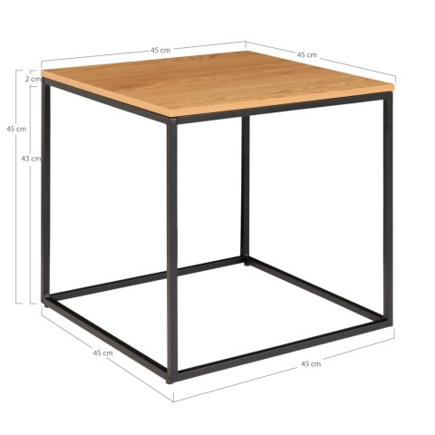 INDUSTRIALNY STOLIK KAWOWY LOFT, CZARNY METAL, DĄB, KWADRATOWY, SALON 45 CM INDUSTRIALNY STOLIK KAWOWY LOFT, CZARNY METAL, DĄB, KWADRATOWY, SALON 45 CM