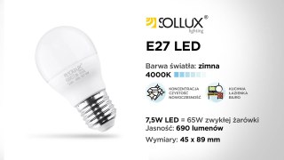 ŻARÓWKA LED E27 ESSENZA, 7.5W, 690LM, BIAŁA ZIMNA, 4000K, ENERGOOSZCZĘDNA