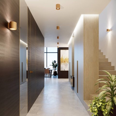 LAMPA SUFITOWA CYLINDRO, ZŁOTA, LOFT, GU10, TUBKA, NATYNKOWA, STALOWA