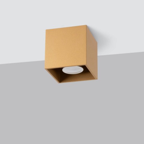 LAMPA SUFITOWA AURAE, ZŁOTA KOSTKA, PLAFON LOFT, KWADRAT, STALOWA, GU10
