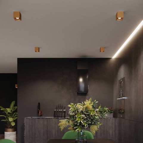 LAMPA SUFITOWA AURAE, ZŁOTA KOSTKA, PLAFON LOFT, KWADRAT, STALOWA, GU10