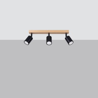 PLAFON LAMPA SUFITOWA AURAEL, 3xGU10, CZARNA, DREWNO, LOFT, INDUSTRIALNA