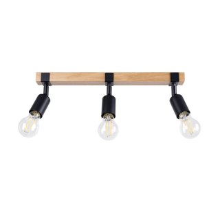 LAMPA SUFITOWA PLAFON LUMINA, LOFT, DREWNO, STAL, CZARNA, 3XE27, DO SALONU