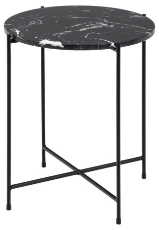 CZARNY STOLIK KAWOWY, MARMUROWY BLAT, METALOWE NOGI, OKRĄGŁY , 42 CM, SALON
