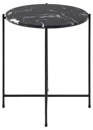 CZARNY STOLIK KAWOWY, MARMUROWY BLAT, METALOWE NOGI, OKRĄGŁY , 42 CM, SALON