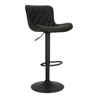 TAPICEROWANY CZARNY HOKER Z OPARCIEM, METALOWY, OBROTOWY, REGULOWANY, LOFT